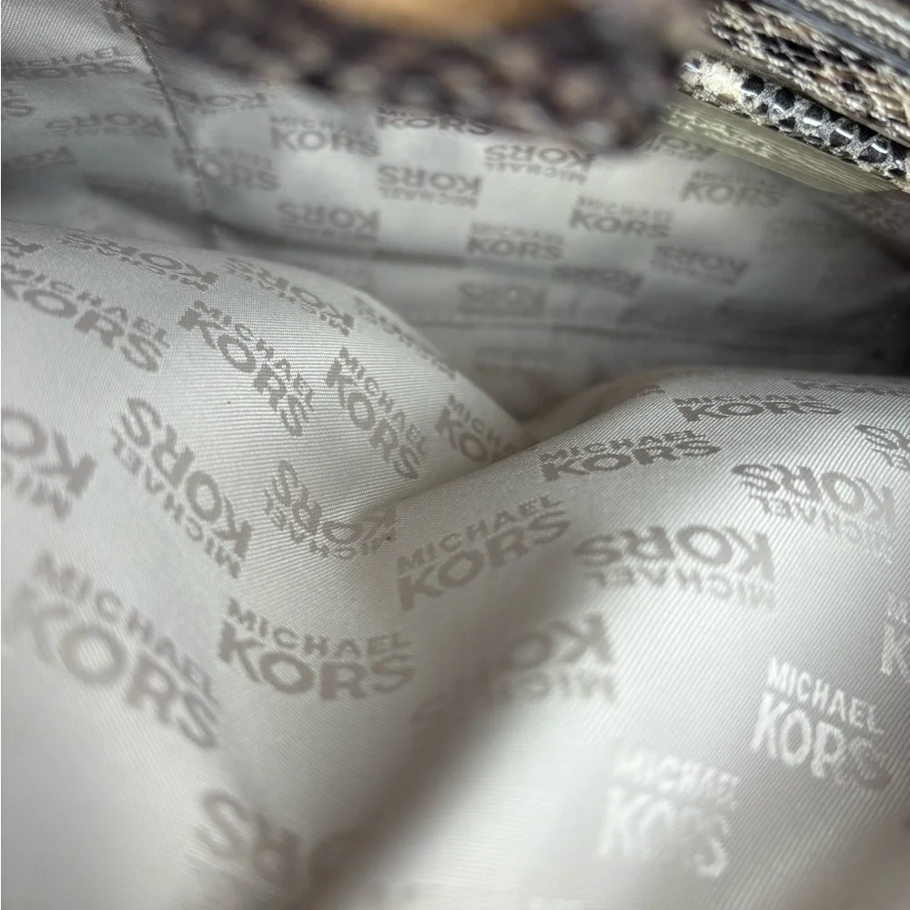 Michael Kors Gray and Tan Snake Print Satchel/Shoulder Bag